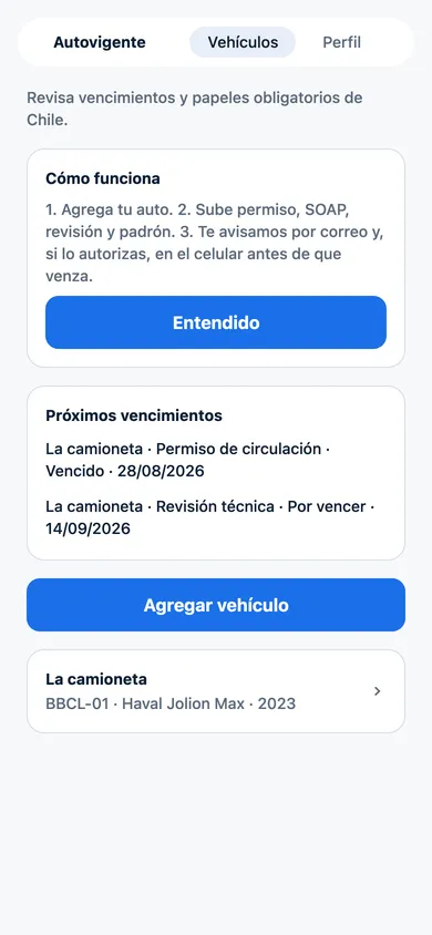Lista de vehículos con avisos de permiso vencido y revisión por vencer